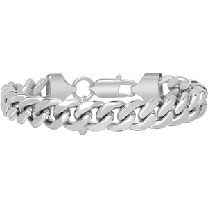 Nautica Stainless Steel Bracelet for Men Miami Cuban Flat Link Chain Bracelet Lobster Clasp(10 MM)