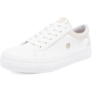 Nautica Women Fashion Sneaker Lace-Up Tennis Casual Shoes for Ladies(White Sand-osmanthus)