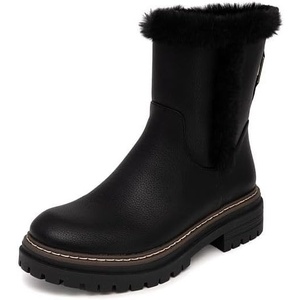 Nautica Women Fur Chelsea Boots Winter Platform Chunky Low Heel Microsuede Comfortable & Slip Resistant Ankle Mid Calf Boots for Ladies(Black)