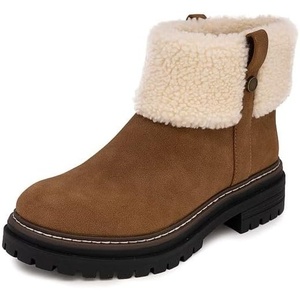 Nautica Women Fur Chelsea Boots Winter Platform Chunky Low Heel Microsuede Comfortable & Slip Resistant Ankle Mid Calf Boots for Ladies(Tan)