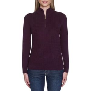 Nautica Women’s 1/4 Zip Mockneck Cable Sweater(Aubergine)