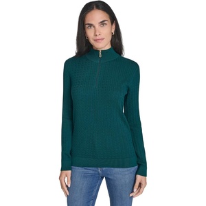 Nautica Women’s 1/4 Zip Mockneck Cable Sweater(Forest)