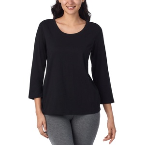 Nautica Womens 3/4 Sleeve Sleep Shirt – Lightweight Breathable Pajama Top – Cotton Knit Jersey Crewneck Sleepwear Loungewear(Black)