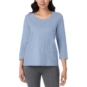 Nautica Womens 3/4 Sleeve Sleep Shirt – Lightweight Breathable Pajama Top – Cotton Knit Jersey Crewneck Sleepwear Loungewear(Heather Blue)