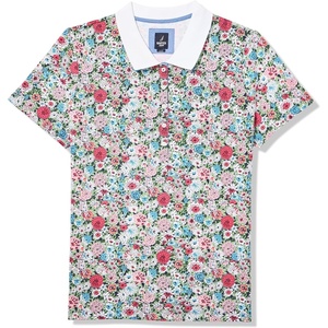Nautica Women’s 5-Button Short Sleeve Breathable 100% Cotton Polo Shirt(Bloom Multi)