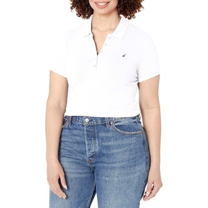 Nautica Women’s 5-Button Short Sleeve Breathable 100% Cotton Polo Shirt(Bright White)