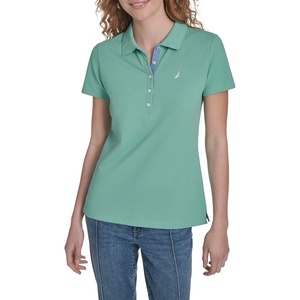 Nautica Women’s 5-Button Short Sleeve Breathable 100% Cotton Polo Shirt(Crème De Menthe)