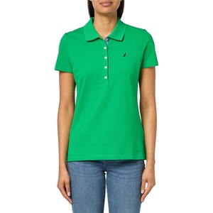 Nautica Women’s 5-Button Short Sleeve Breathable 100% Cotton Polo Shirt(Fern)