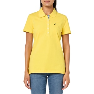 Nautica Women’s 5-Button Short Sleeve Breathable 100% Cotton Polo Shirt(Lemon Zest)