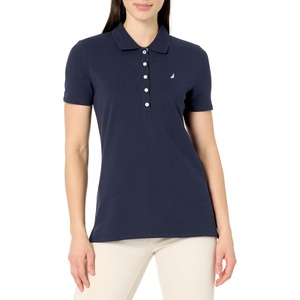 Nautica Women’s 5-Button Short Sleeve Breathable 100% Cotton Polo Shirt(Night Sky)