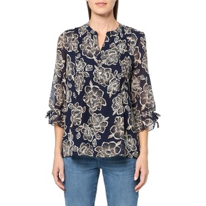 Nautica Women’s 5-Button Short Sleeve Breathable 100% Cotton Polo Shirt(Night Sky Blue Multi)