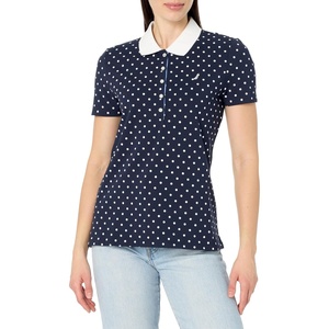 Nautica Women’s 5-Button Short Sleeve Breathable 100% Cotton Polo Shirt(Poka Dot White/Night Sky)