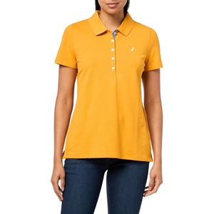 Nautica Women’s 5-Button Short Sleeve Breathable 100% Cotton Polo Shirt(Sunflower)