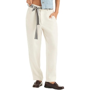 Nautica Women’s Belted Elastic Back Straight Leg Trouser Pant(Ivory)