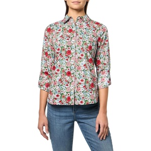 Nautica Women’s Button Front Long Sleeve Roll Tab Shirt(Bloom Multi)