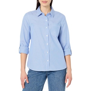 Nautica Women’s Button Front Long Sleeve Roll Tab Shirt(Blue/White)