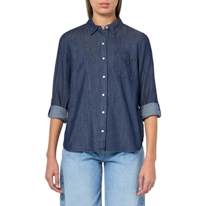 Nautica Women’s Button Front Long Sleeve Roll Tab Shirt(Dark Azure)