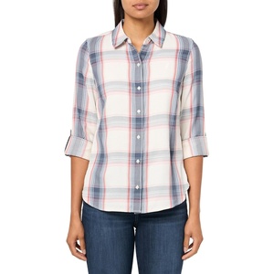 Nautica Women’s Button Front Long Sleeve Roll Tab Shirt(Deep Pink Multi)