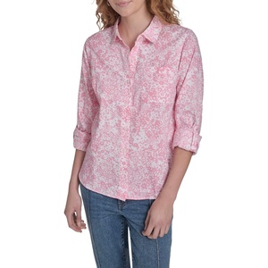 Nautica Women’s Button Front Long Sleeve Roll Tab Shirt(English Rose Multi)