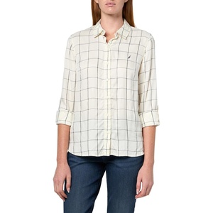 Nautica Women’s Button Front Long Sleeve Roll Tab Shirt(Ivory Multi)