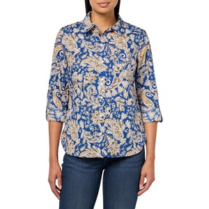 Nautica Women’s Button Front Long Sleeve Roll Tab Shirt(Marina Blue Multi)