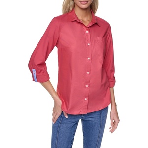 Nautica Women’s Button Front Long Sleeve Roll Tab Shirt(Mineral Red)