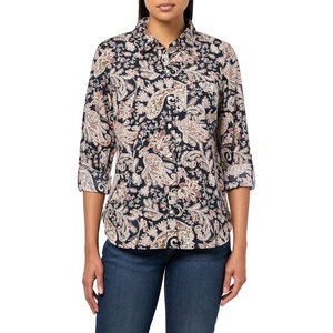 Nautica Women’s Button Front Long Sleeve Roll Tab Shirt(New Night Sky Multi)
