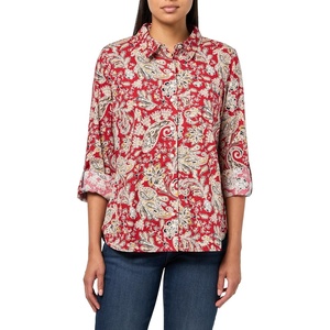 Nautica Women’s Button Front Long Sleeve Roll Tab Shirt(New Samba Multi)