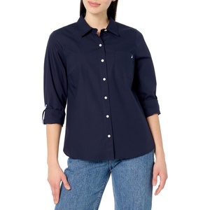 Nautica Women’s Button Front Long Sleeve Roll Tab Shirt(Night Sky)