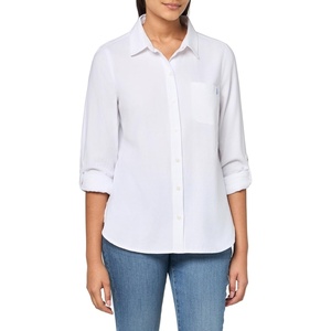 Nautica Women’s Button Front Long Sleeve Roll Tab Shirt(Oxford Bright White)
