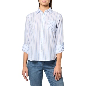 Nautica Women’s Button Front Long Sleeve Roll Tab Shirt(Pacific Multi)