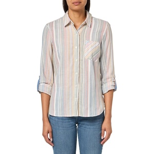 Nautica Women’s Button Front Long Sleeve Roll Tab Shirt(Pink Multi)