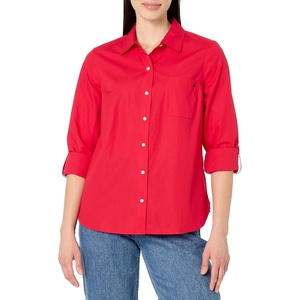 Nautica Women’s Button Front Long Sleeve Roll Tab Shirt(Regatta Red)