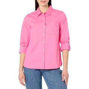 Nautica Women’s Button Front Long Sleeve Roll Tab Shirt(Sangria Sunset)