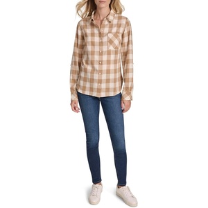 Nautica Women’s Button Front Long Sleeve Roll Tab Shirt(Tigers Eye/White Swan)