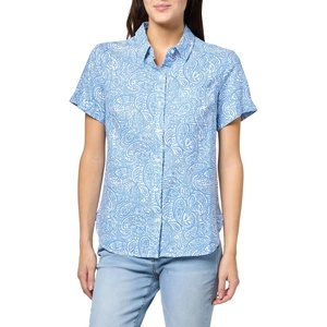 Nautica Women’s Button Front Short Sleeve Camp Shirt(Blue Haze Multi)