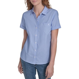 Nautica Women’s Button Front Short Sleeve Camp Shirt(Blue/White)