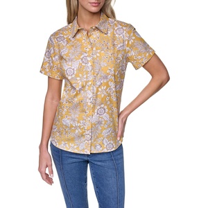 Nautica Women’s Button Front Short Sleeve Camp Shirt(Deep Maize Multi)