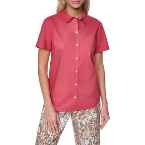 Nautica Women’s Button Front Short Sleeve Camp Shirt(Mineral Red)