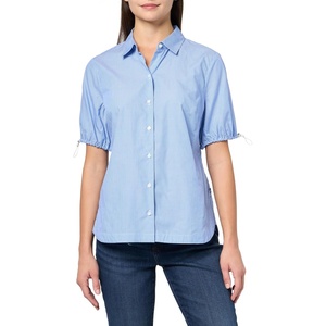 Nautica Women’s Button Front Short Sleeve Woven Collard Camp Shirt(Blue/White)