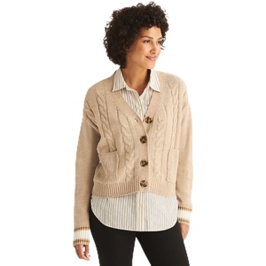Nautica Women’s Button Long Sleeve Cardigan Cable V-Neck Sweater(Light Heather Fawn Multi)