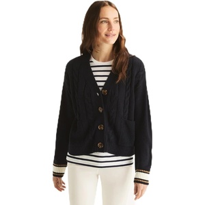 Nautica Women’s Button Long Sleeve Cardigan Cable V-Neck Sweater(Night Sky Multi)