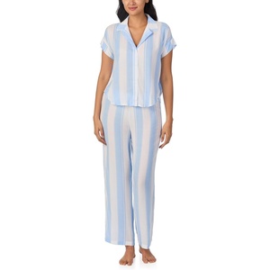 Nautica Womens Button Up Pajama Set – 2-Piece Summer Lightweight PJ Set – Top and Pants – Lounge and Sleep Sets for Women(Blue Stripe)
