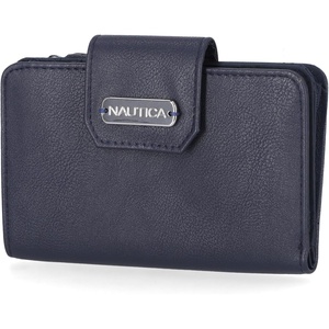 Nautica Womens, Close Reach Vegan Leather RFID Wallet, Small Credit Card Holder Purse with Zipper Coin Pocket and ID Window in Black(Indigo)