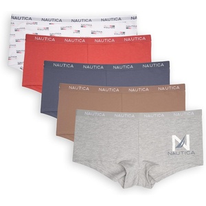 Nautica Women’s Cotton Boyshort Underwear Set, 5-Pack(Md Heather Grey/Endless Dusk/Ondine Blush/Slate Rose/Nt Flag)