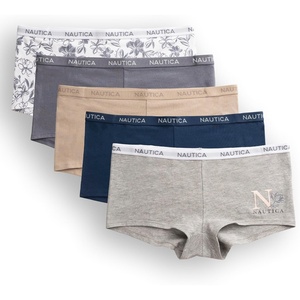 Nautica Women’s Cotton Boyshort Underwear Set, 5-Pack(Md Heather Grey/Nocturnal Navy/Peach Whip/Endless Dusk/Nt Floral Logo)