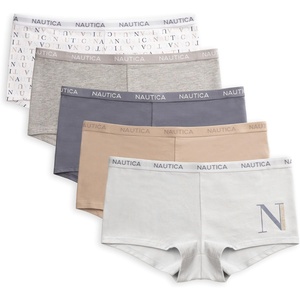 Nautica Women’s Cotton Boyshort Underwear Set, 5-Pack(Misty Spring/Lunar/Endless Dusk/Md Heather Grey/Multi Logo)