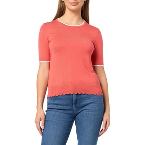 Nautica Women’s Crew Neck Solid Short Sleeve Sweater(Coralie/Bright White)