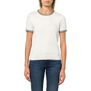 Nautica Women’s Crew Neck Solid Short Sleeve Sweater(Ivory/ Sky Captain)