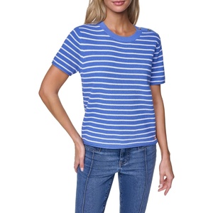 Nautica Women’s Crew Neck Solid Short Sleeve Sweater(New French Blue/Bright White)